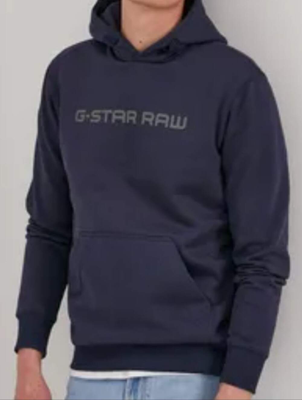 G Star Raw Hoodie LOAQ Pullover Sweatshirt Blue Fleece Graphic Brand Men's Sz L